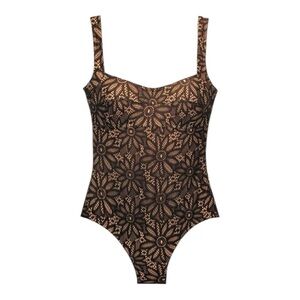 Karla Colletto Lace Square Neck Soft Underwire One Piece Swimsuit Size 14 US 10